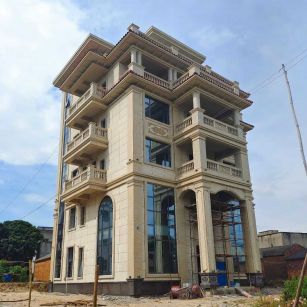 固原 黄金麻花岗岩石材别墅外墙干挂搭配（雕花栏杆花瓶柱门楼罗马柱）