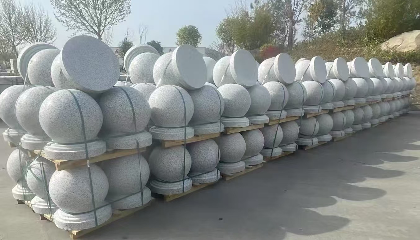固原 白麻花岗岩石材圆球，石球，挡车球，隔离球，景观石球，风水球等