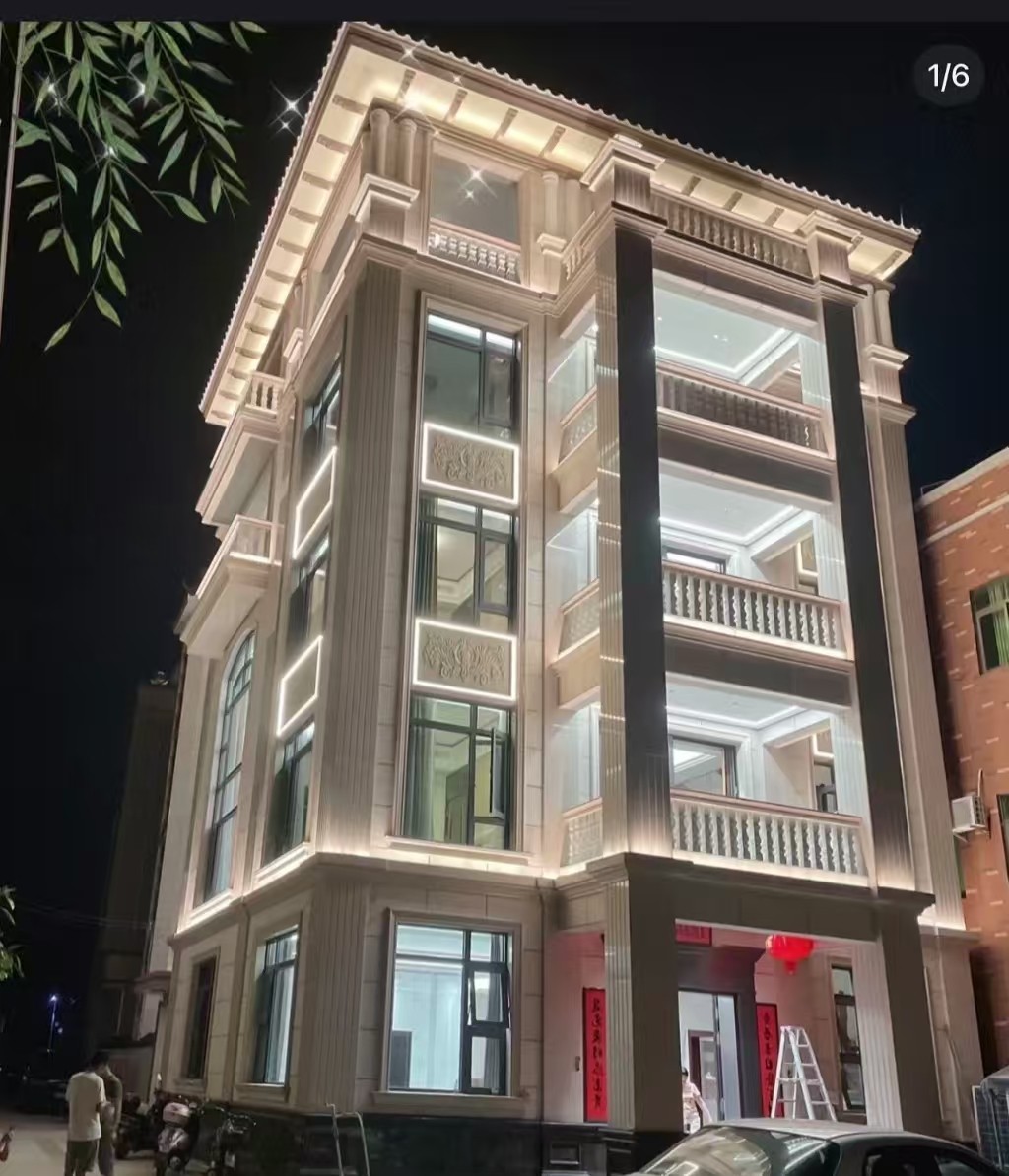 固原 芝麻白花岗岩别墅外墙夜间效果