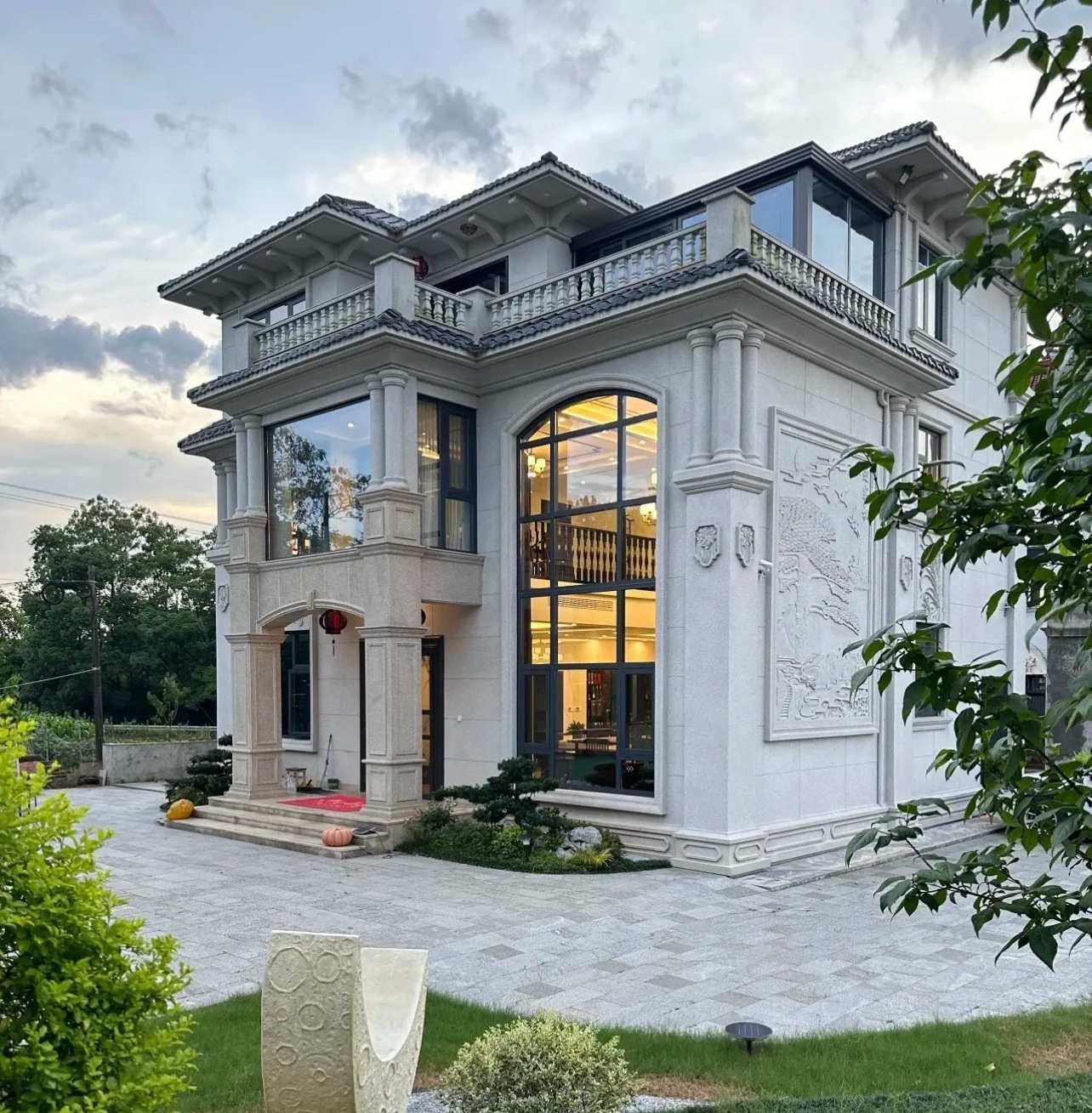 固原 白麻花岗岩私人别墅干挂石材豪华定制