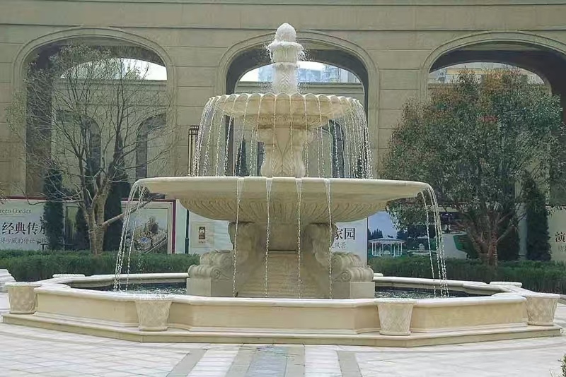 固原 黄金麻花岗岩异型加工——户外庭院石雕流水喷泉