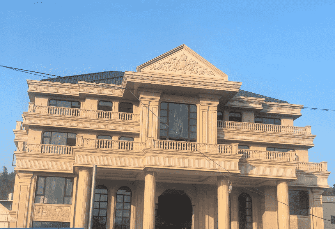 固原黄金麻别墅外墙干挂石材效果示例